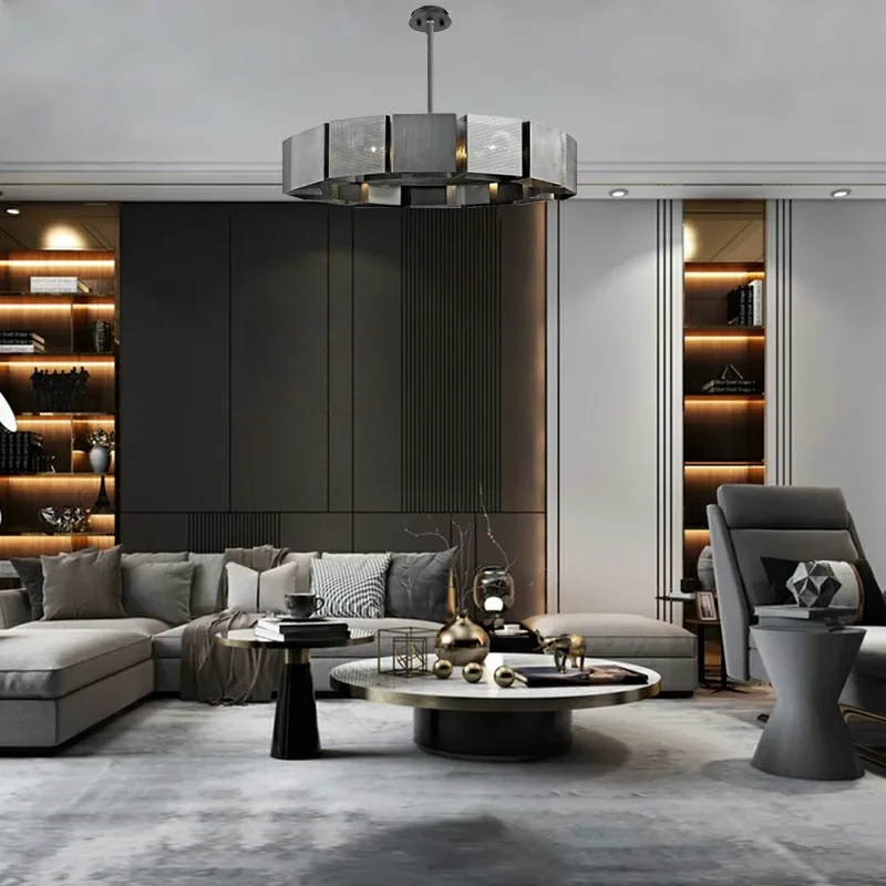 Modern LED Obsidian Block Ceiling Chandeliers Metal Pendent Lamp Luxury Living Dining Room Home Decor Hanging Light Luster