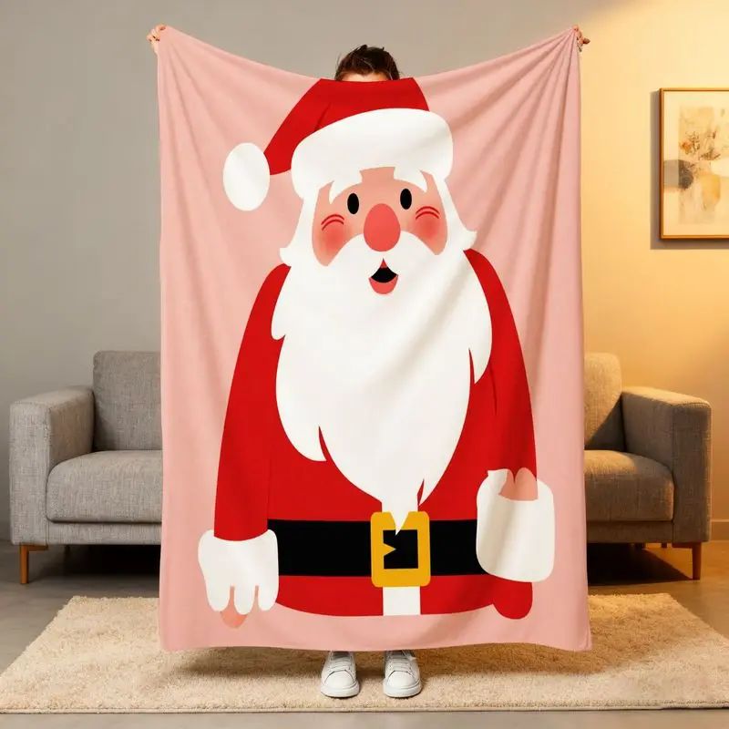 

1pc Pink Santa Fleece Blanket - Red Suit/White Fur, Christmas Couch/Kids Room, All-Season Holiday Decor
