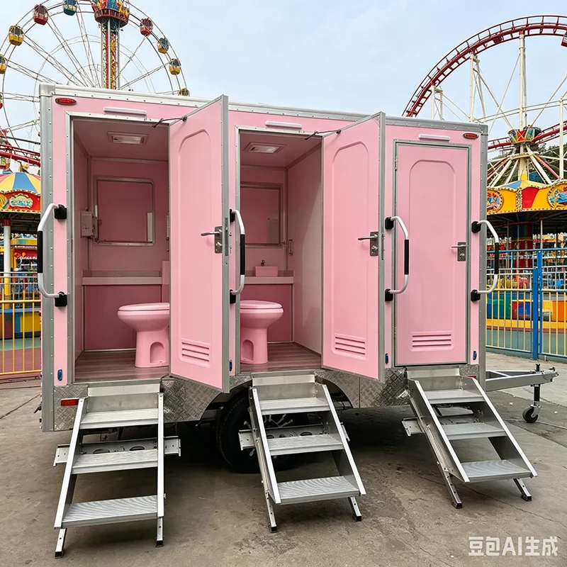 Single Stall Prebuilt Mobile Toilet Trailer Portable Outdoor Restroom with Ventilation for Construction and Open-air Activities