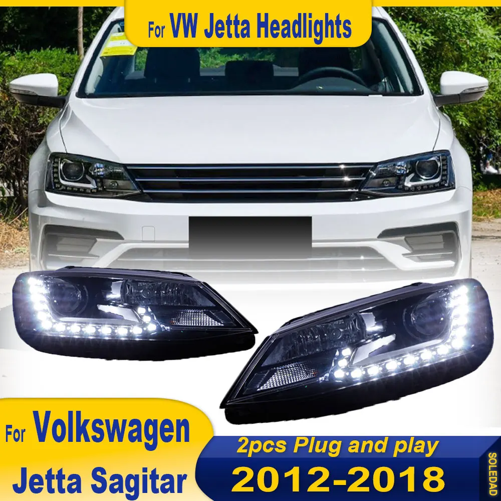 Car Styling Headlights for VW Jetta Sagitar MK6 2012 2013-2018 LED DRL Running Turn Signal Lights Projector Car Accessories pair