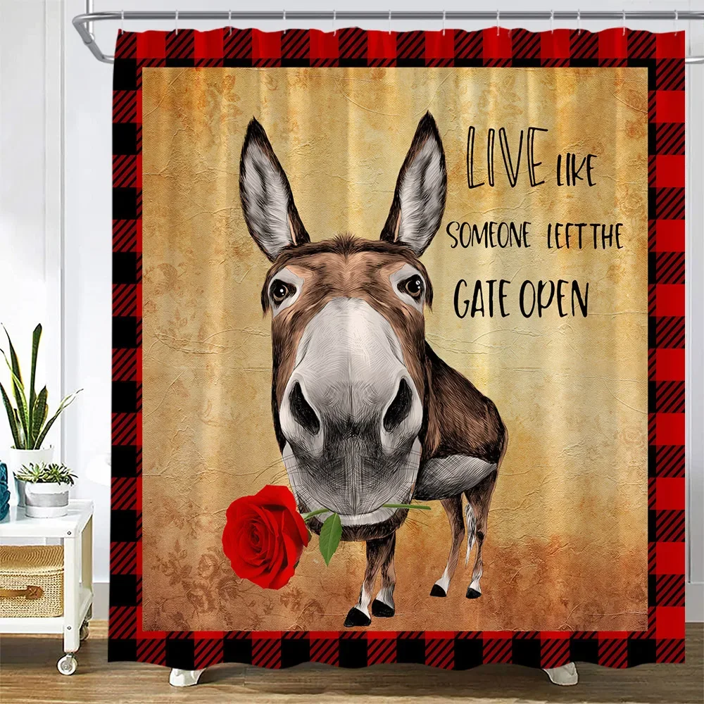 Funny Farm Animal Shower Curtain Butterfly Flowers Sunflower Rose Plant Inspirational Quotes Donkey Bath Curtains Bathroom Decor