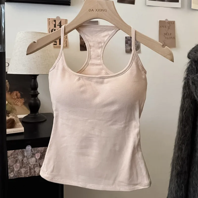 I-shaped Tank Top with Chest Cushion Hanging Neck Beautiful Back Slim Fit Sports Top for Women