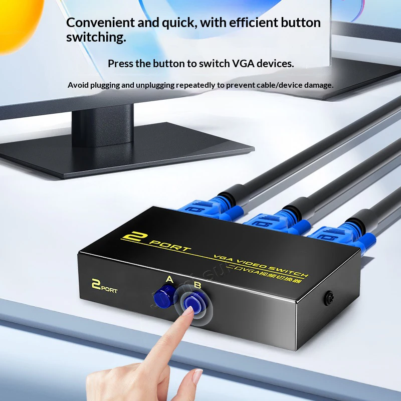 2 In 1 Out VGA Switch Splitter 2 Ports VGA Video Adapter Converter 2 PC To 1 Monitor Switcher Box for PC Laptop TV Monitor