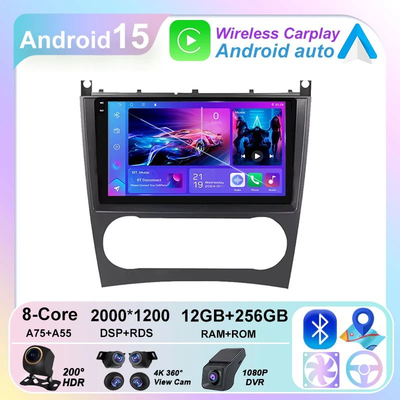 

Автомагнитола для Mercedes Benz W203 W209 C180 C200 C220 C230 2005-2009 с GPS-навигацией, стереоэкраном, CarPlay и Android Auto, без 2DIN