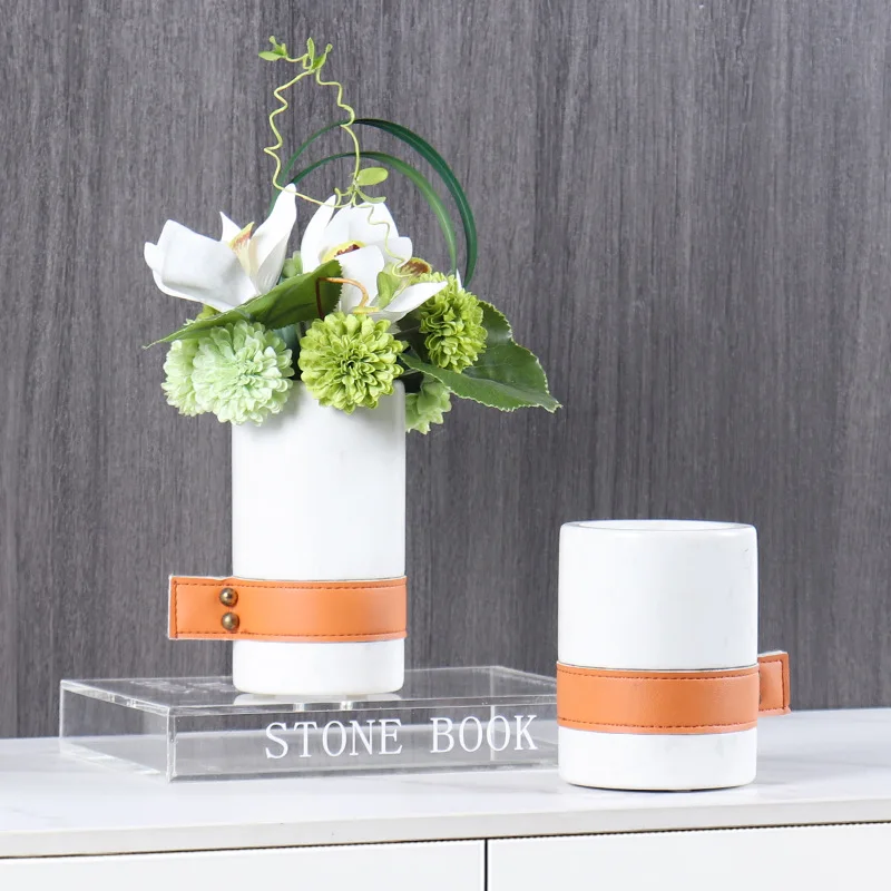 Simple modern marble vase ornament model room sales office home living room entrance desktop soft decorative flower ware