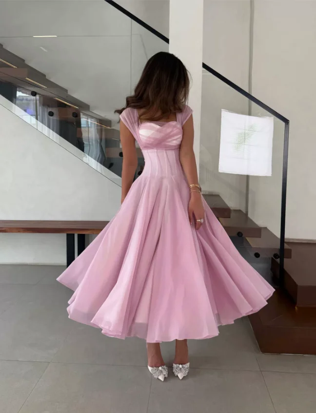 Women's Formal Tulle Square Neck Corset Dress - alternate angle