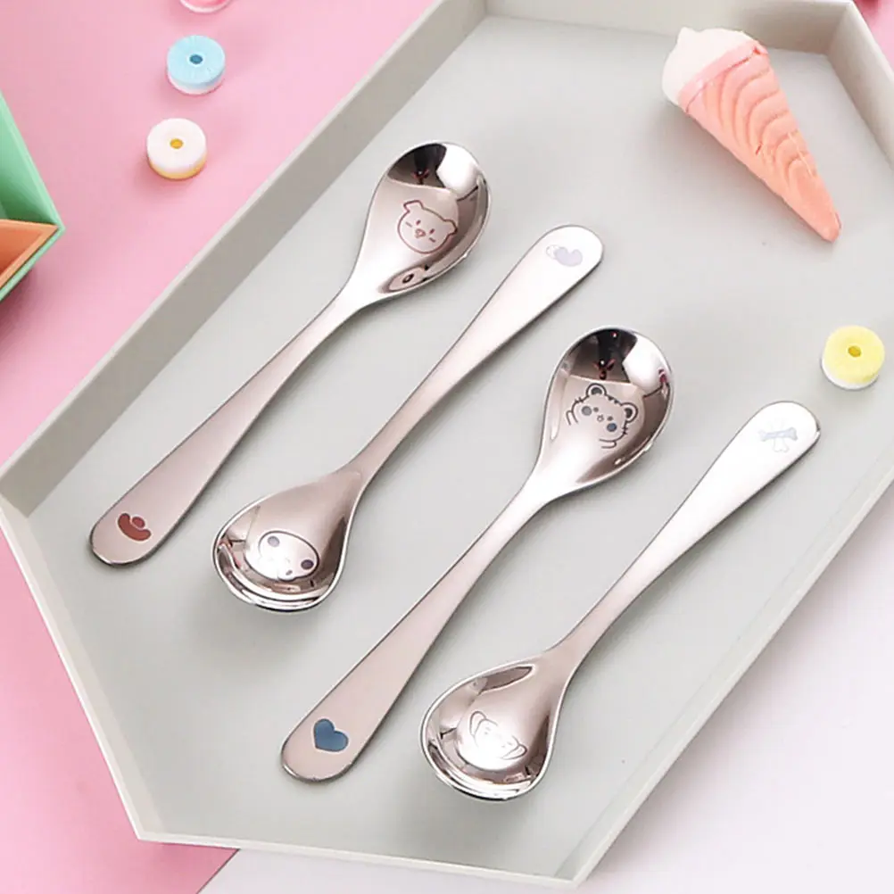 

4pcs Cartoon Baby Set Stainless Steel Food Spoon for Babies Rounded Edge Durable Tableware Kids Eating Utensils 304 Safe Feeding