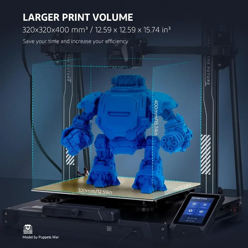 Neptune 3 Plus FDM 3D Printer, Dual Gear Direct Extruder, Removable Capacitive Screen, 12.59x12.59x15.74