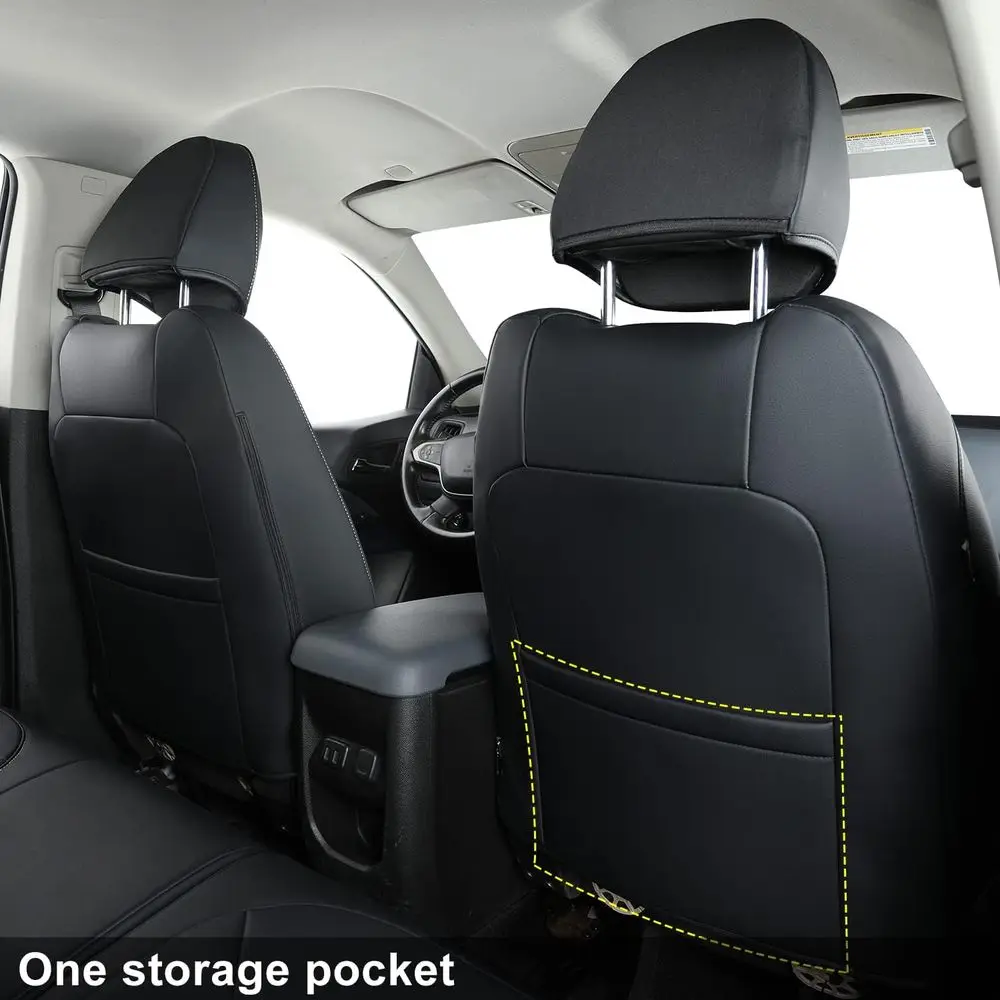 2 أغطية مقاعد أمامية من تشيفي كولورادو، مناسبة لشاحنة العمل Colorado Crew Cab Z71 LT ZR2 مع جلد صناعي (أسود 2 قطعة) #2