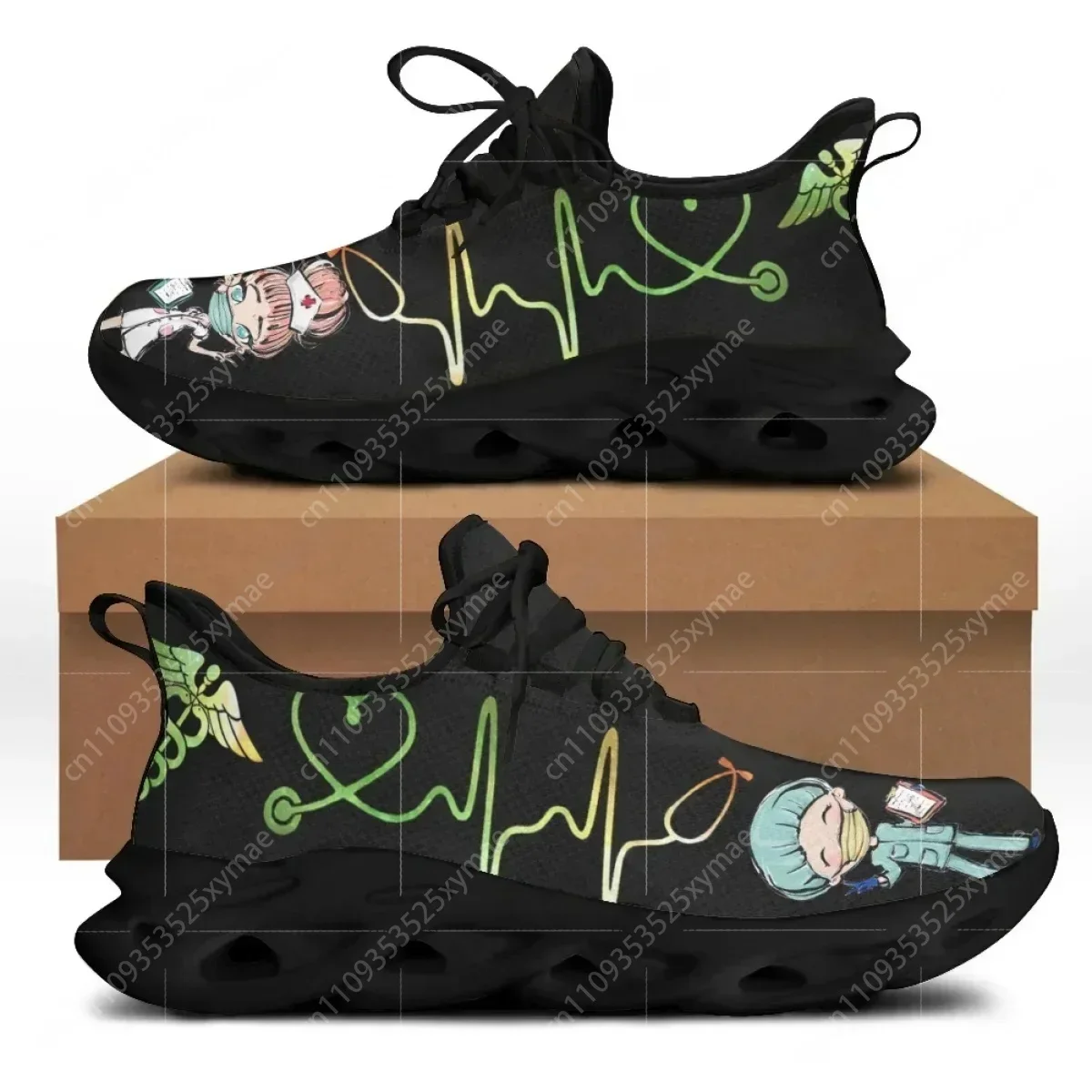 Women White Nursing Shoes Cute Cartoon Nurse Doctor Healthcare Brand Design Ladies Mesh Flats Sneakers Zapatillas view 6