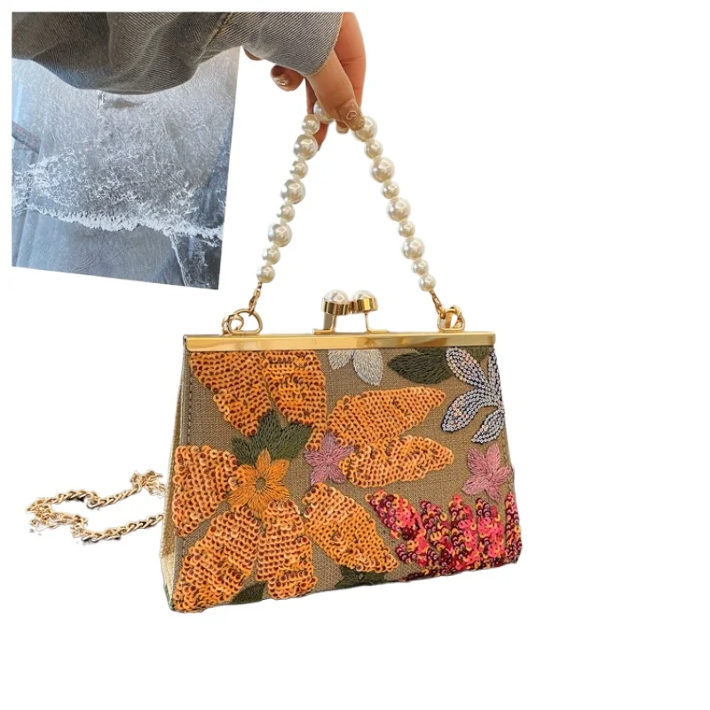 2025 Fashion Frame Sequin Shoulder Bags Stylish Design Chains Exquisite New Solid Color Handbags for Women Dinner Bag