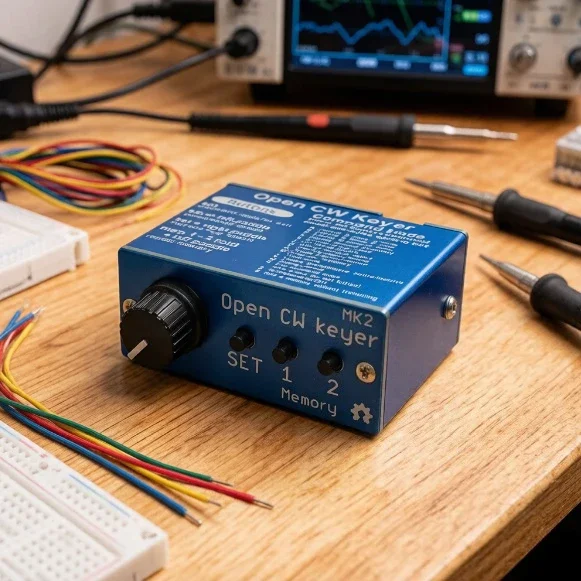 Open CW Keyer MK2 DIY Kit with Aluminum Enclosure, Morse Code Practice Paddle Controller, Portable Ham Radio CW Trainer