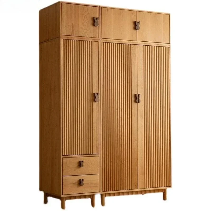 

Nordic cherry wood wardrobe, all solid wood modern simple light luxury, combined wardrobe storage cabinet