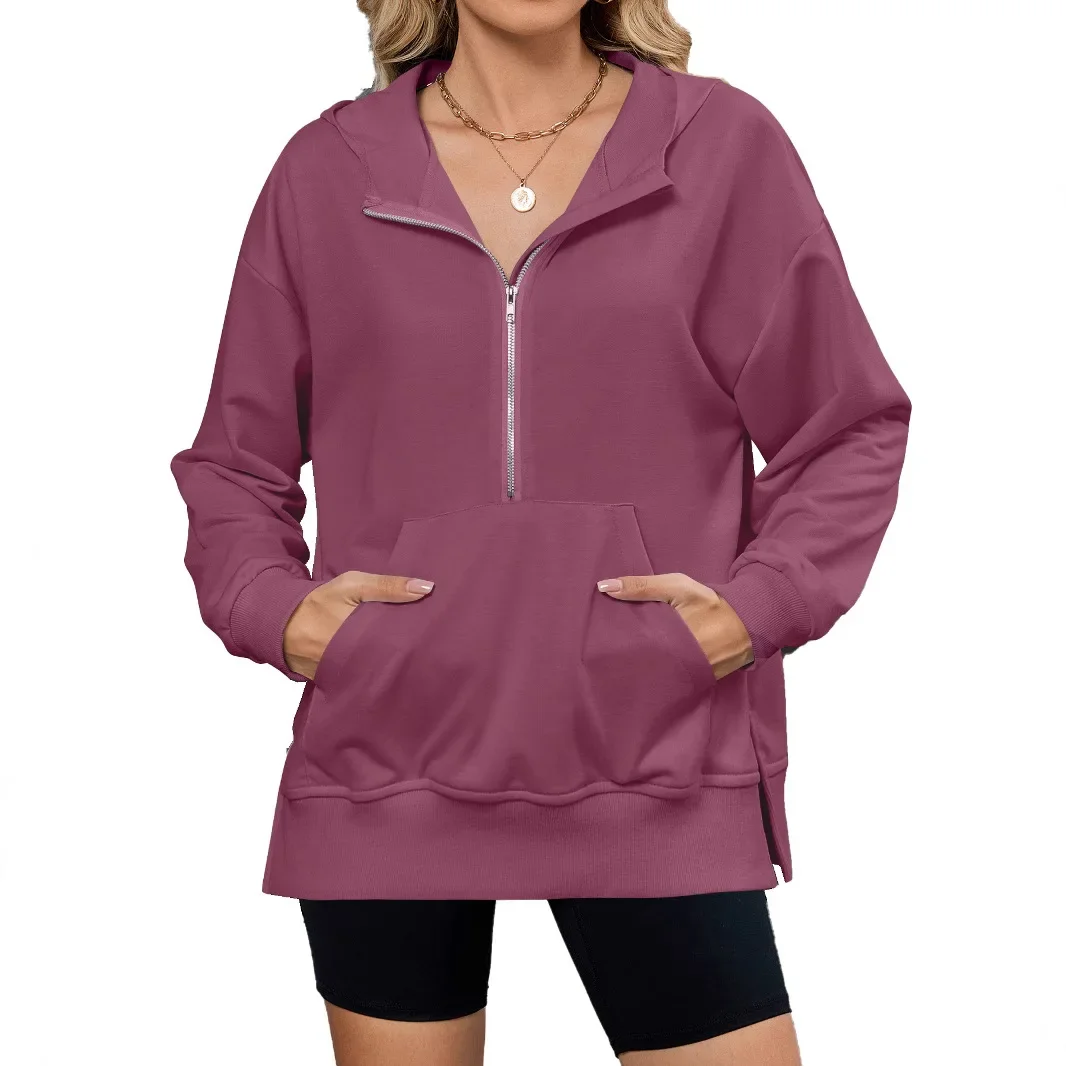 Chaqueta cómoda de fibra de poliéster para mujer, Top holgado de manga larga con capucha, sudadera con bolsillo y cremallera para primavera, verano y otoño