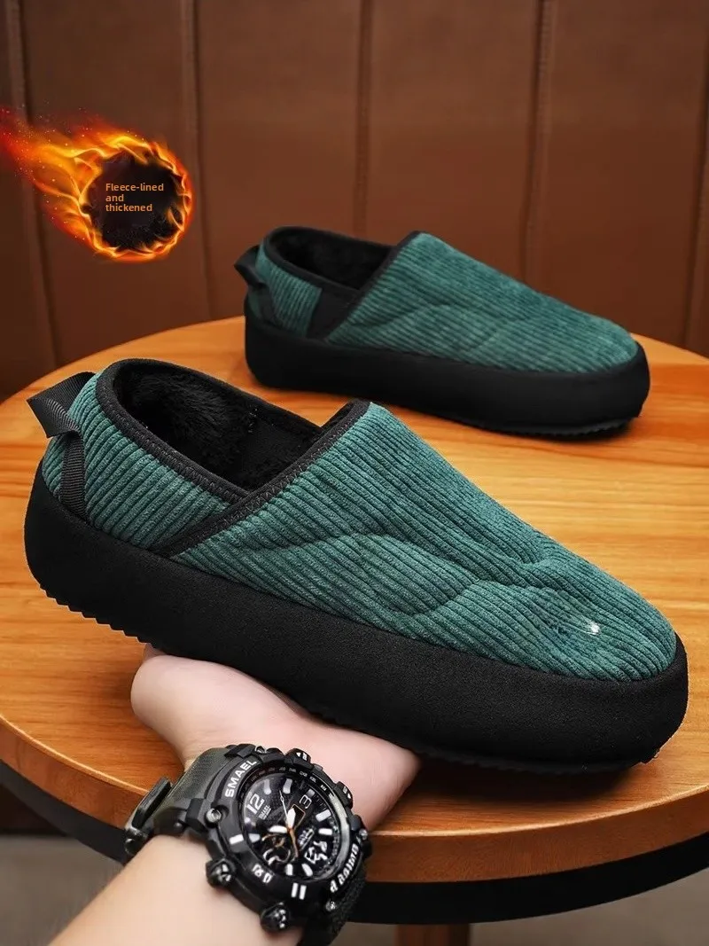 

Men's Winter Thickened Fleece Lined Warm Corduroy Fur Integrated Snow Boots One Step Casual Shoes Anti-Cold for Snow
