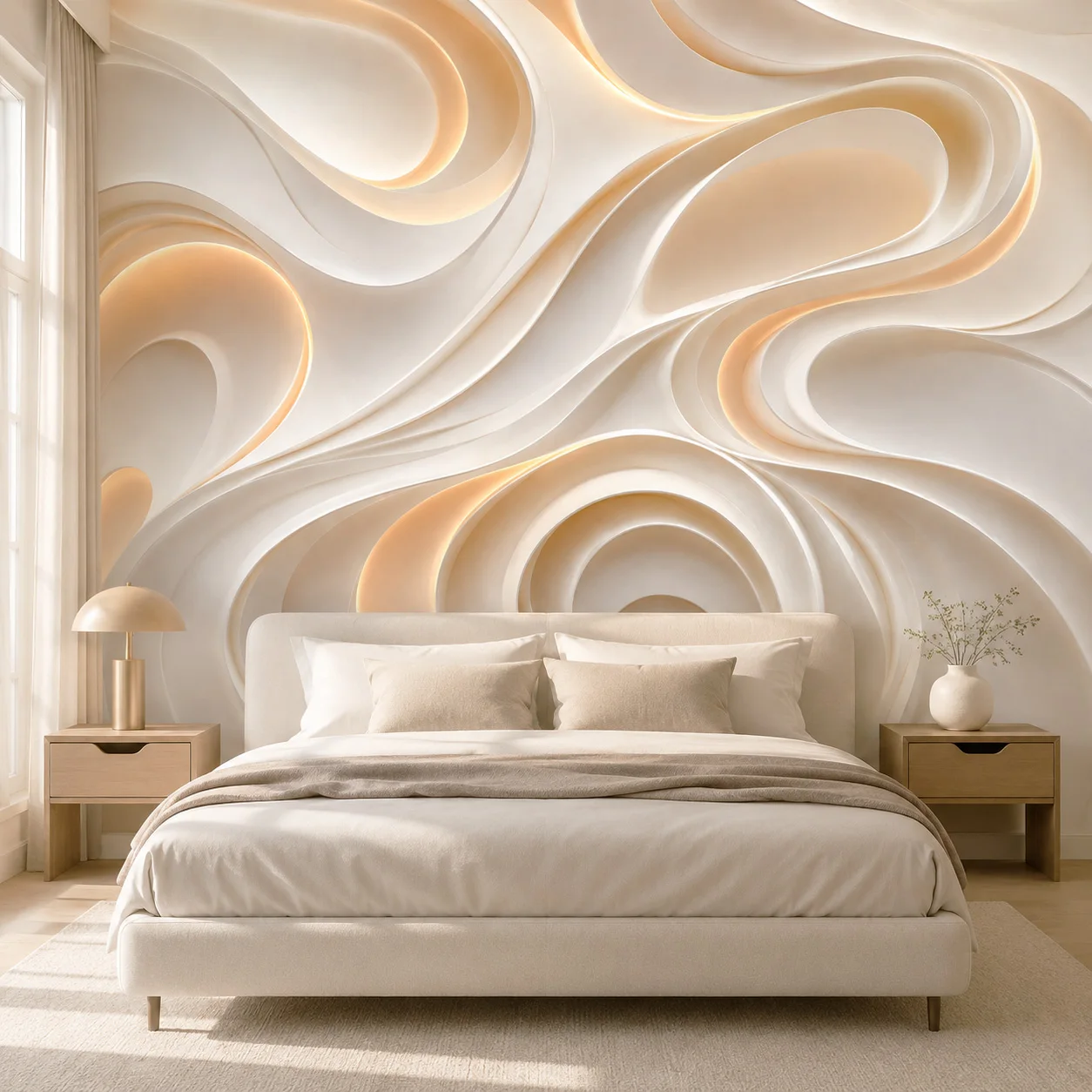 Abstract Luxury Wall Mural Wallpaper in Cream Tones for Modern Living Room Bedroom Decor, Unpasted Wallpaper