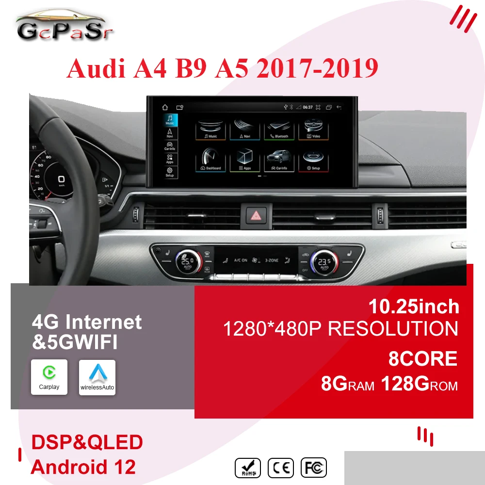 

8 Core Android 12 System Car Radio For Audi A4 B9 A5 2017-2019 WIFI 4G 8+128GB BT IPS Touch Auto Multimedia Stereo Carplay