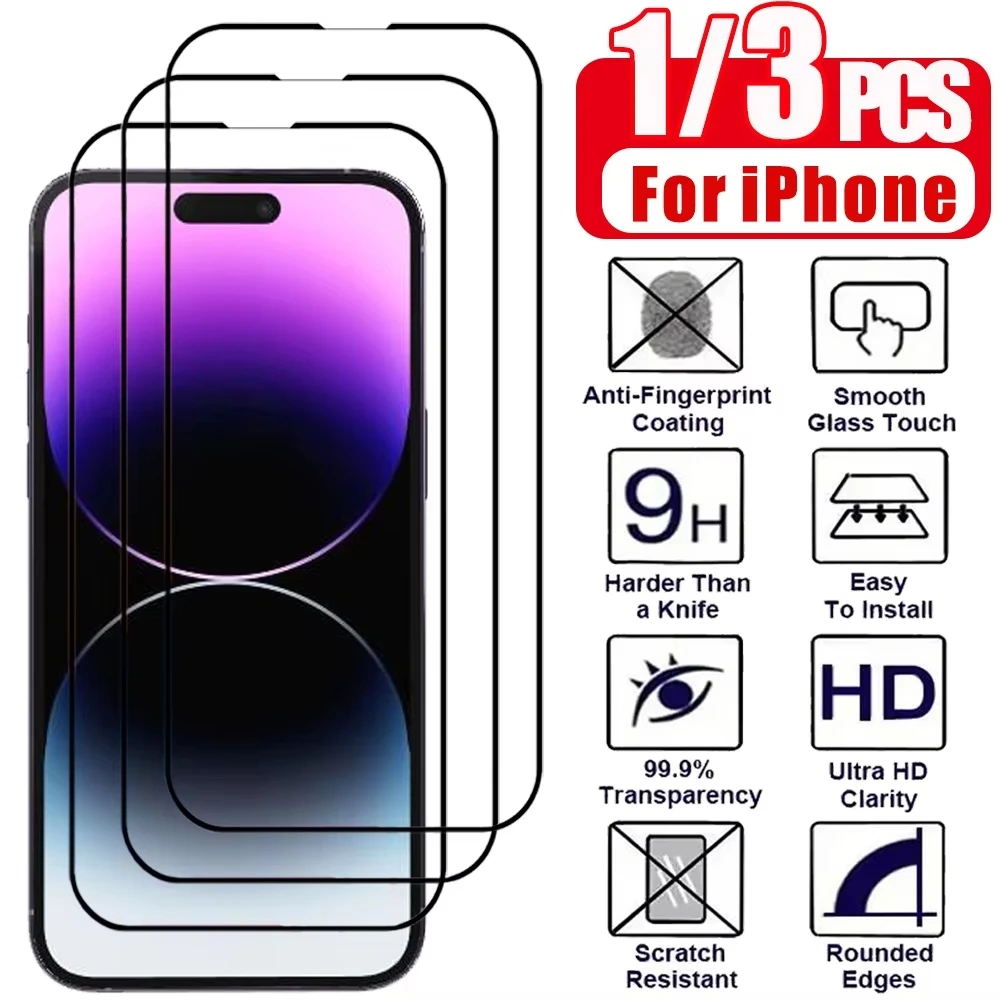 

9D Protective Glass For iPhone 17 16 11 13 15 12 14 Pro Max Air 16E Tempered Glass For iPhone 13 12 Mini SE XR XS X 6 7 8 Plus