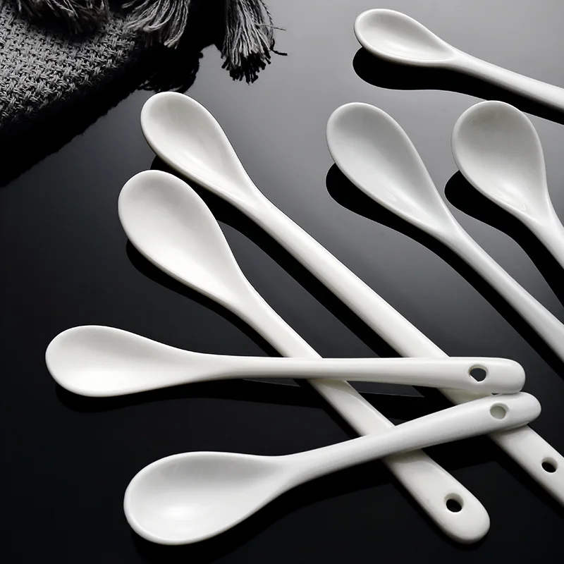 5pcs 16cm 19cm Long Handle Porcelain Coffee Spoon Ceramic Spoon Tea Spoon