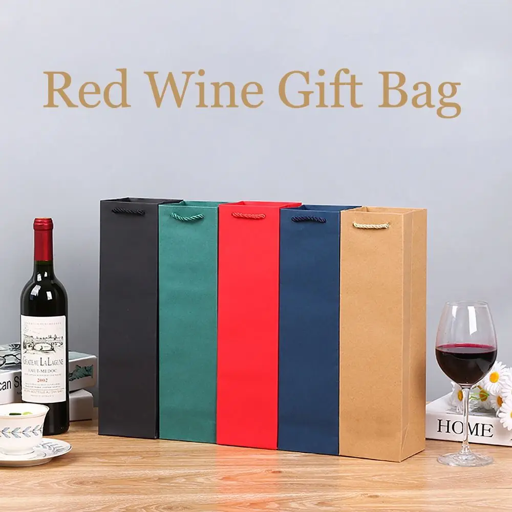 Champagne Drinks Carrier Red Wine Gift Bag Gift Packaging Single/Double Bottle Packaging Handbag Flower Paper Bag Party