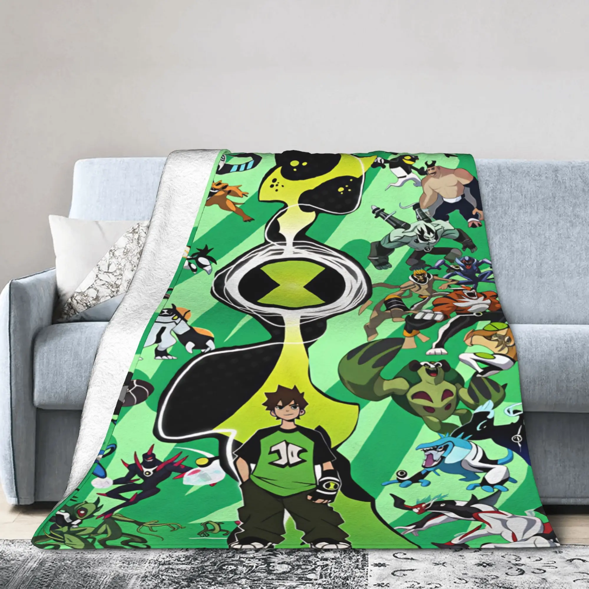 Cozy Throw Blanket Travel Office Ben 10 Cartoon Animation Blanket  Flannel Bedspread For Living Room Novelty Sofa Bed Cover