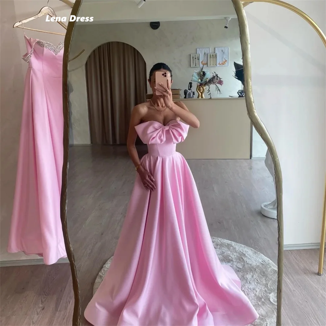 Lena Custom Made Elegant Evening Dresses for Women Luxury Party Dress Women Elegant Party Satin Tube Top Bow Tie Pink Line A