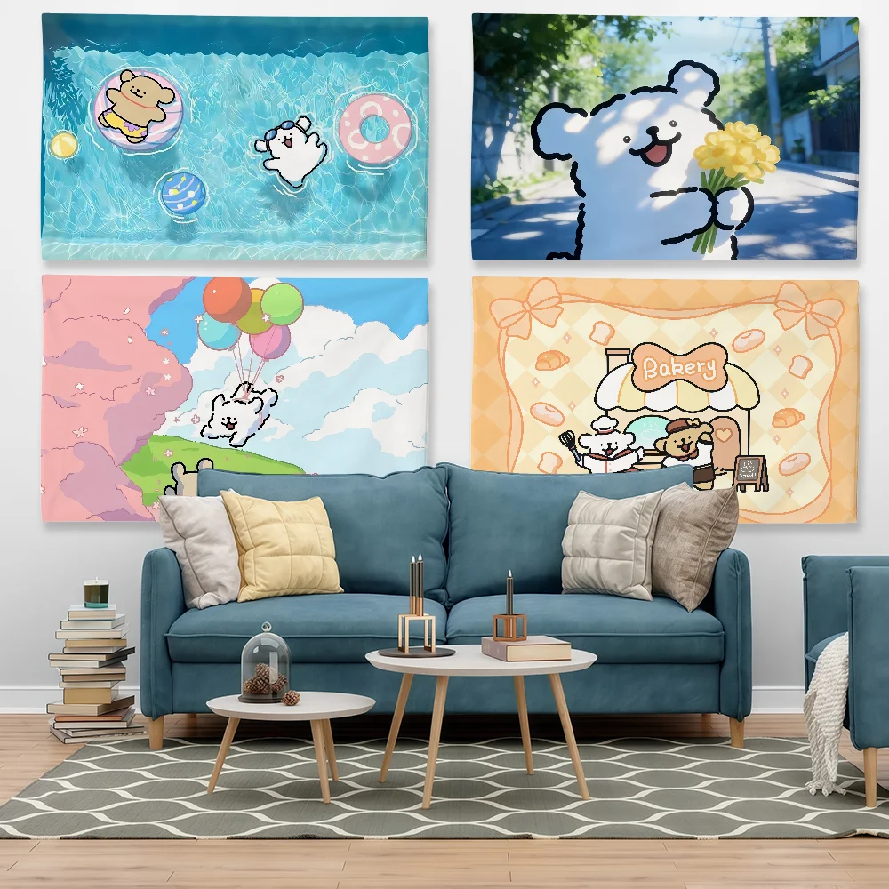 Cartoon L-Line Dog Maltese Flag Tapestry Outdoor Party Bedroom Living Room Dormitory Decorative Themed Wall Hanging Banner Gift