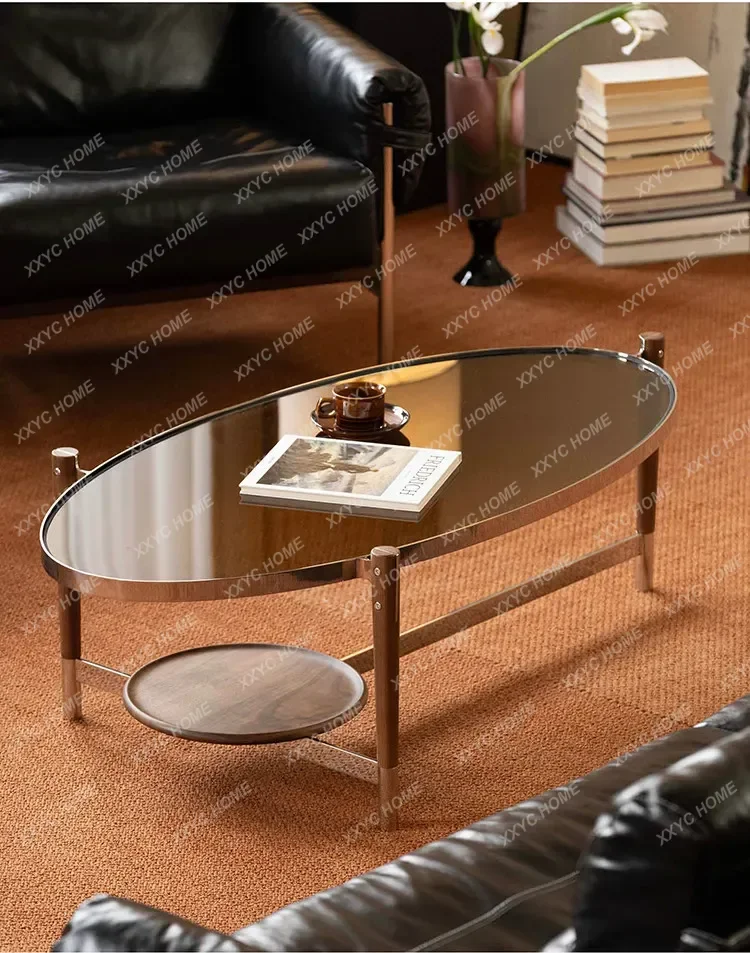 BJ Bauhaus Solid Wood Glass Oval Coffee Table Living Room Home 2026 New Model