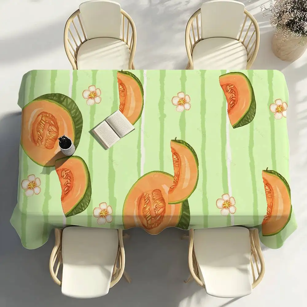 

Cantaloupe Fruit Table Cloth Home Party Picnic Dining Room Kitchen Patios Stain-Proof Polyester Table Cloth