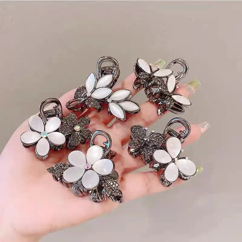 Opal Rhinestone Flower Hair Clip Fairy Beauty Back Head Half-tied Small Hairpin Women's Fashion Hair Accessories