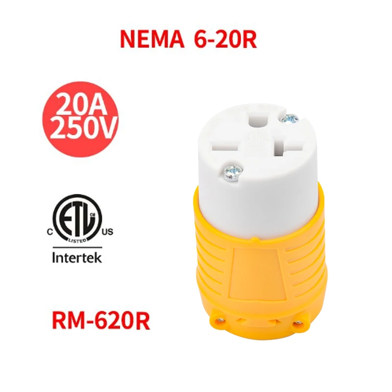 สีเหลืองอเมริกัน NEMA 6-20R ประกอบหญิงอุตสาหกรรม 20A/250V อุปกรณ์สายไฟโดยตรงซ็อกเก็ต ETL การรับรอง