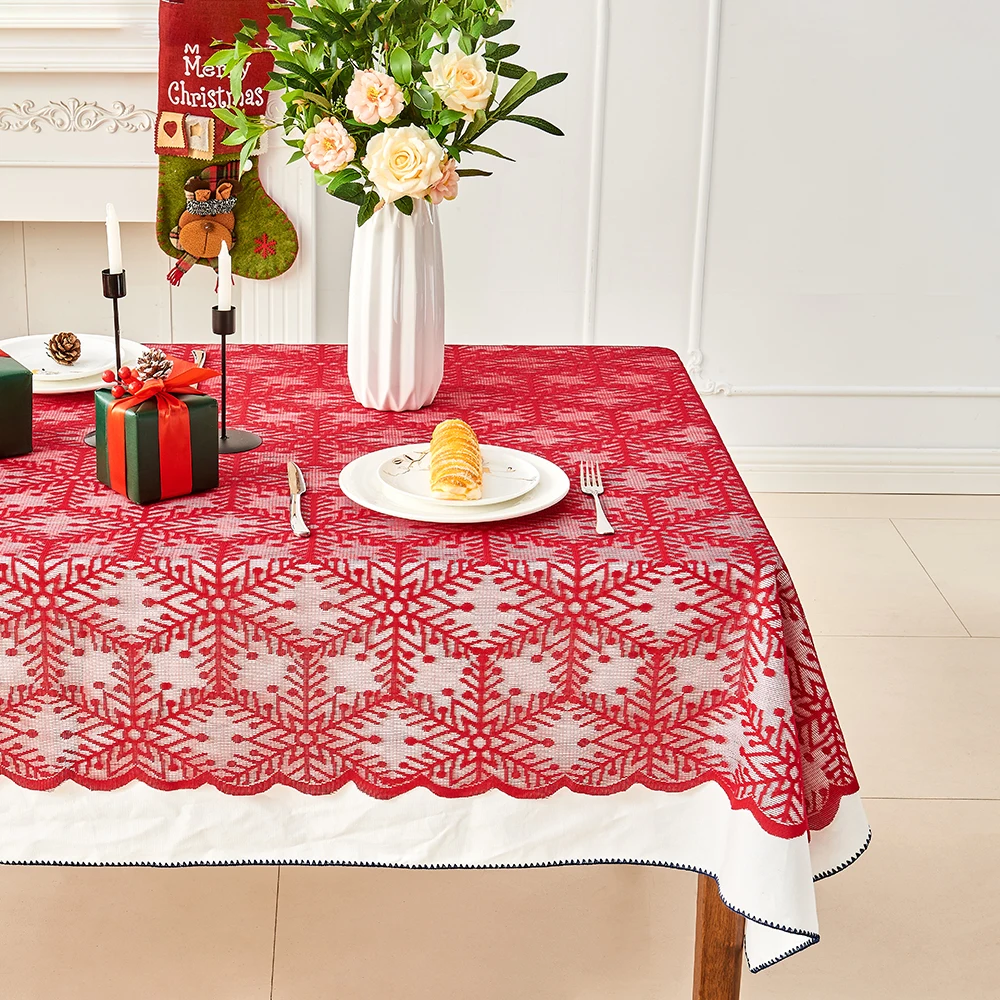 Klassische weihnacht liche rote Thema Schnee druck Muster gewebte Polyester Tischdecke, geeignet für jede festliche Verwendung der Tischdecke