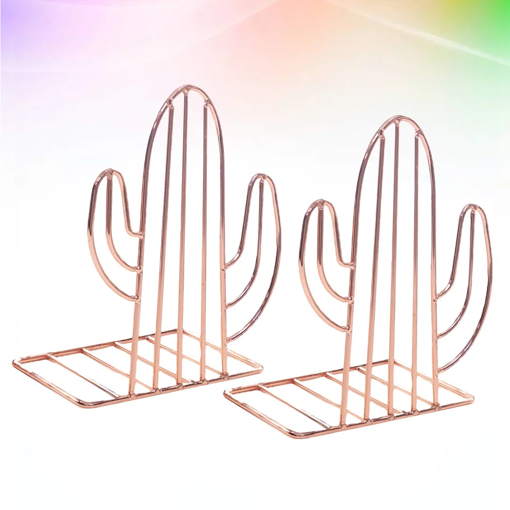 1 Pair Metal Bookends Cactus Design Heavy Duty Non-Skid Book Stoppers For Home Office Library Creative Book Holder Rack Rose