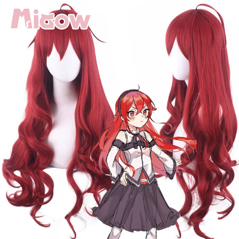 Anime'Mushoku Tensei: Jobless Reincarnation'Eris Cosplay Wig, Wine Red Long Curly Wig with Ahoge for Halloween Cosplay Party