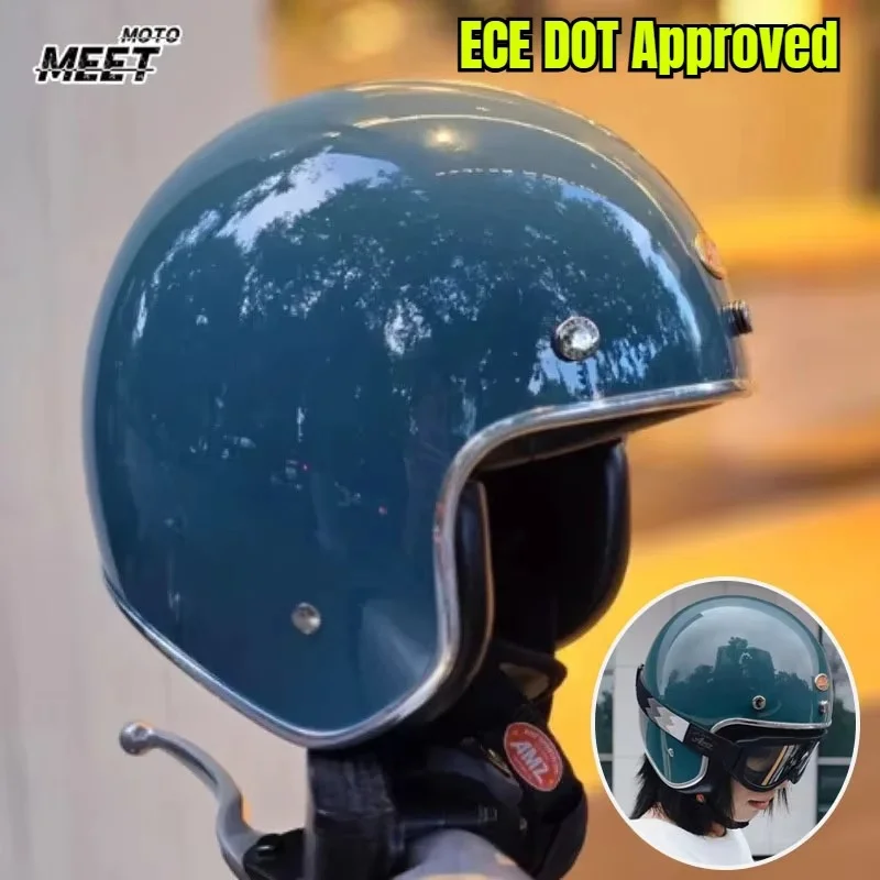ECE DOT-Zertifizierter Retro-Motorradhelm Open Face Moped 3/4 Vintage Low Profile Japanischer Stil Halbhelm für Männer und Frauen Casco Moto