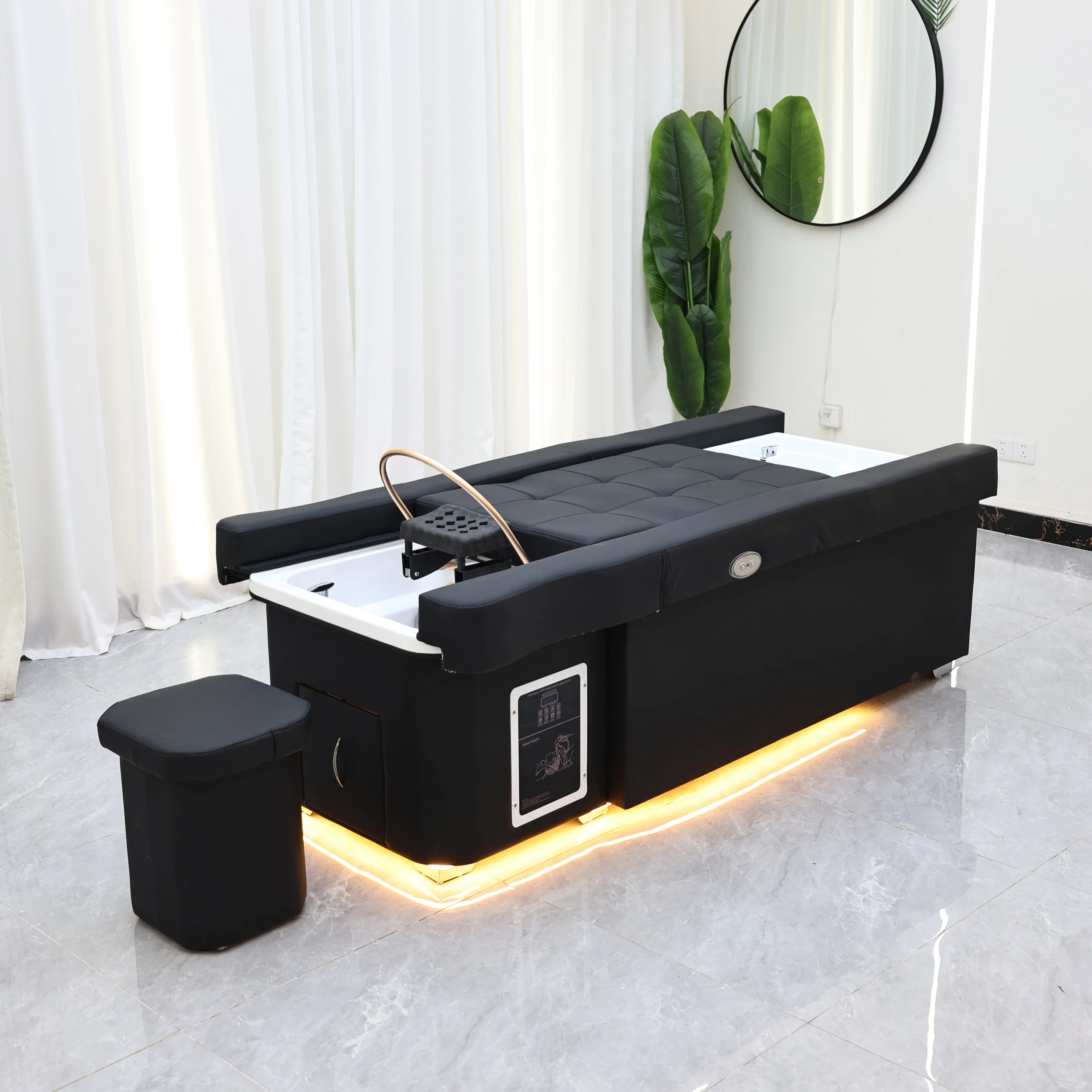 Moderner schwarzer Leder-Fußmassagestuhl, Salon 2-in-1 Shampoo- und Fußbadstation, elektrischer Fußmassagestuhl mit LED-Beleuchtung – Detail 15