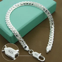 925 Sterling Silber Armband 5mm 20cm flache Seiten kette Karabiner verschluss Armband für Frau Mann Party Hochzeit Verlobung Schmuck Geschenk