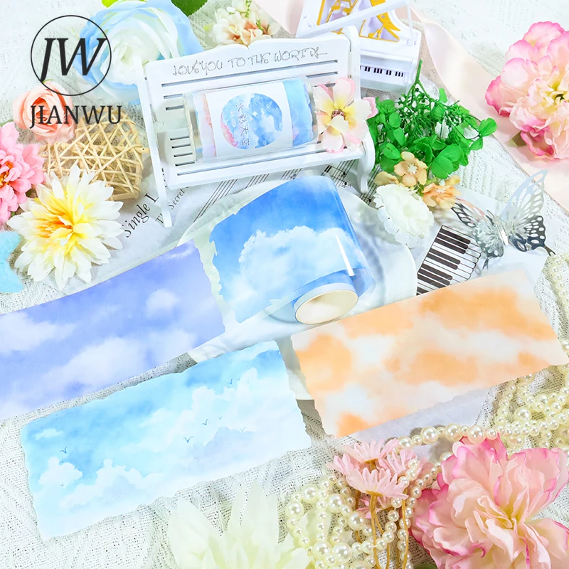 

JIANWU 70 мм * 200 см винтажная акварель небесное облако пейзажный материал коллаж Скрапбукинг ПЭТ лента креативный DIY журнал канцелярские принадлежности