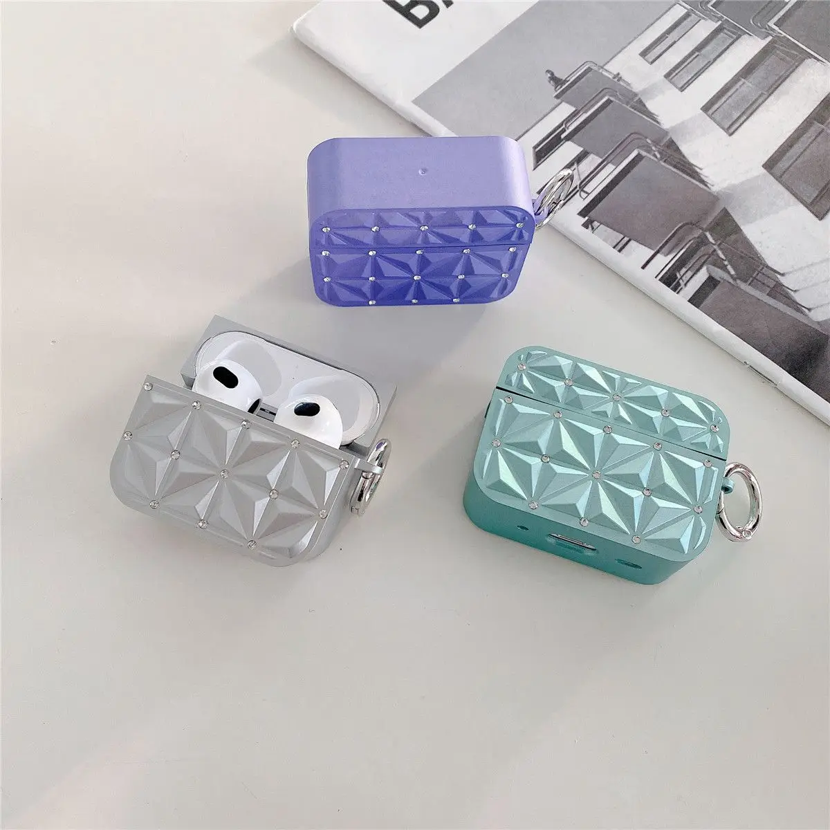 Diamond Pattern Flash Diamond New Applicable AirPods Pro Headphone Case AirPods3 Headphone Case AirPods2 Fashion AirPods1 Luxury