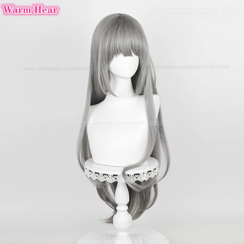 Bkornblume Cosplay Wig Game Long 85cm Gray Gradient Wigs Cosplay Anime Wig Heat Resistant Synthetic Wigs + Wig Cap