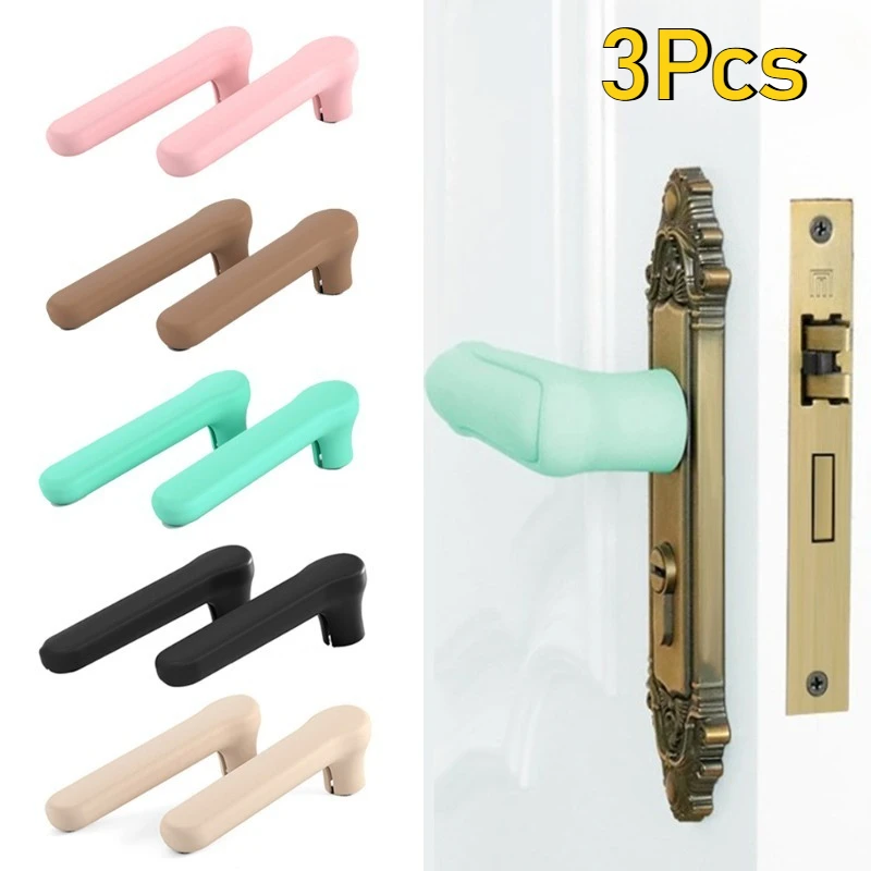 3Pcs Anti-collision Door Knob Cover Static-free Silicone Handle Sleeve Baby Safety Wall Protector Bedroom Living Room Protector