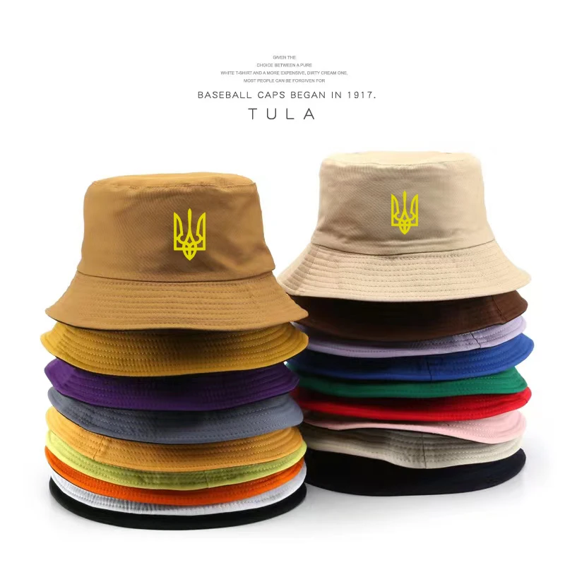 Hot Sale Blue Butterfly Harajuku Bucket Hat Casual Beach Sun Hat Unisex Ukraine National Emblem Gold Foldable Cotton Panama Hat