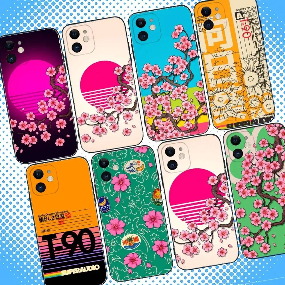 حافظة هاتف VHS Sakura Rewind لهاتف iPhone 17,16,15,14,13,12,11,Pro,Max,Plus,Air,X,XS,XR,SE,8,7,Mini,Soft Black Case