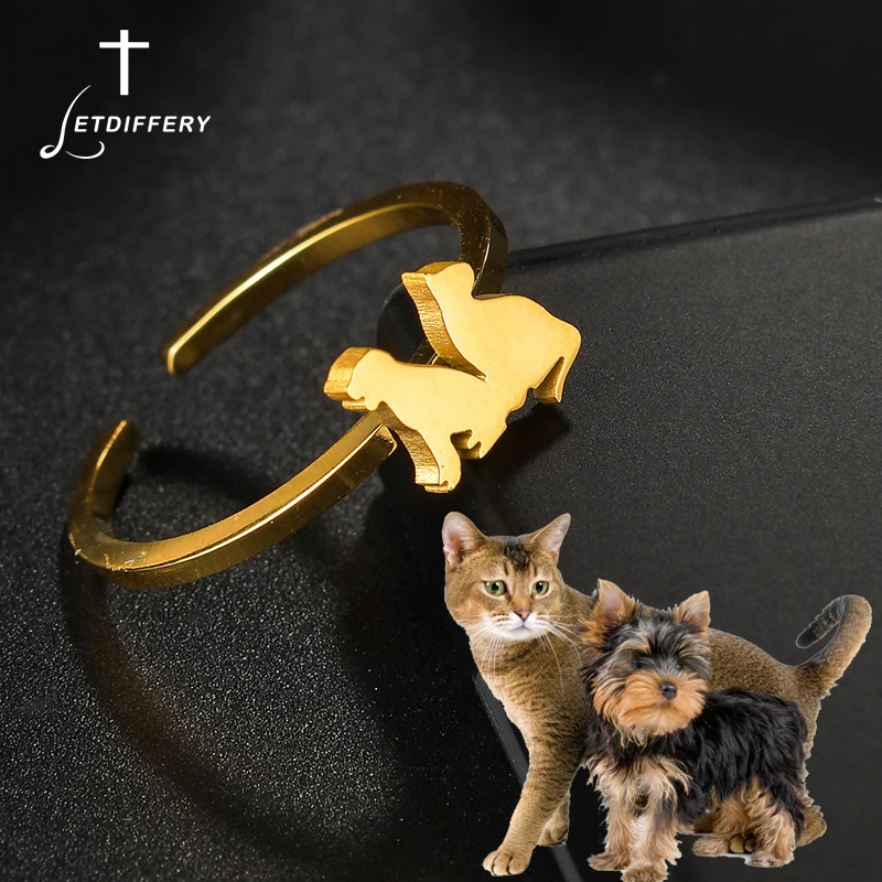 Letdiffery Cute Pet Rings for Women Men Stainless Steel Personalized Puppy Cat Adjustable Size Rings Forever Friend Jewelry Gift