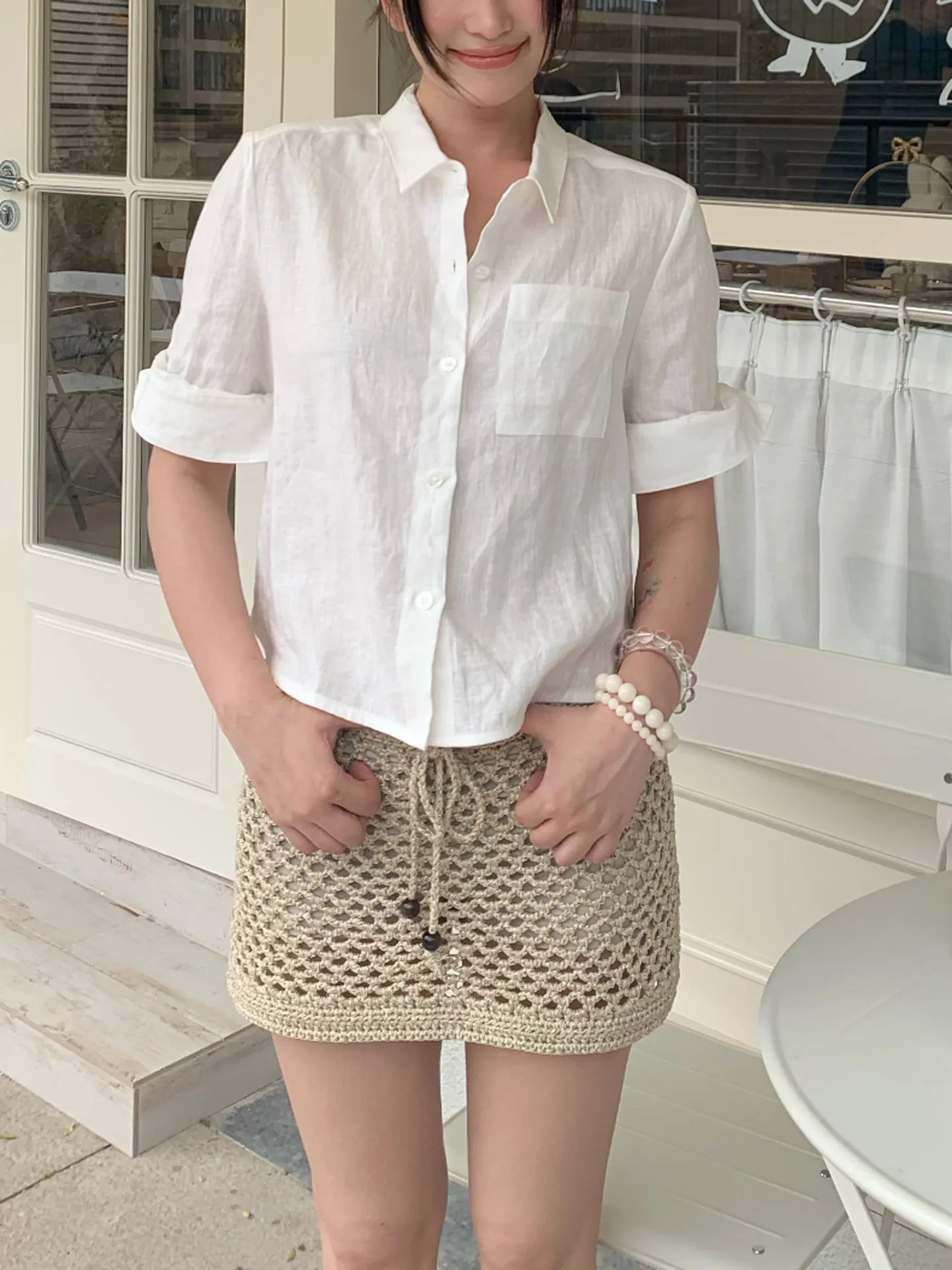 

Aooiuu mat Lazy Sle ort Sve Handmade Roll irt 00% Linen ort pe Women's Busin Casual Pure Color Top