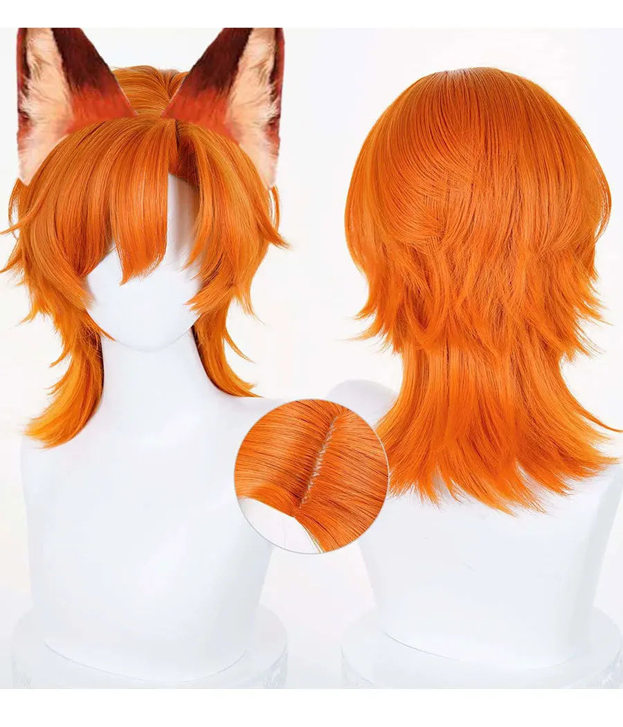أنيمي نيك وايلد شعر مستعار تأثيري شعر مستعار برتقالي تأثيري مقاومة للحرارة بيروكات صناعية لحفلة الهالوين كرنفال