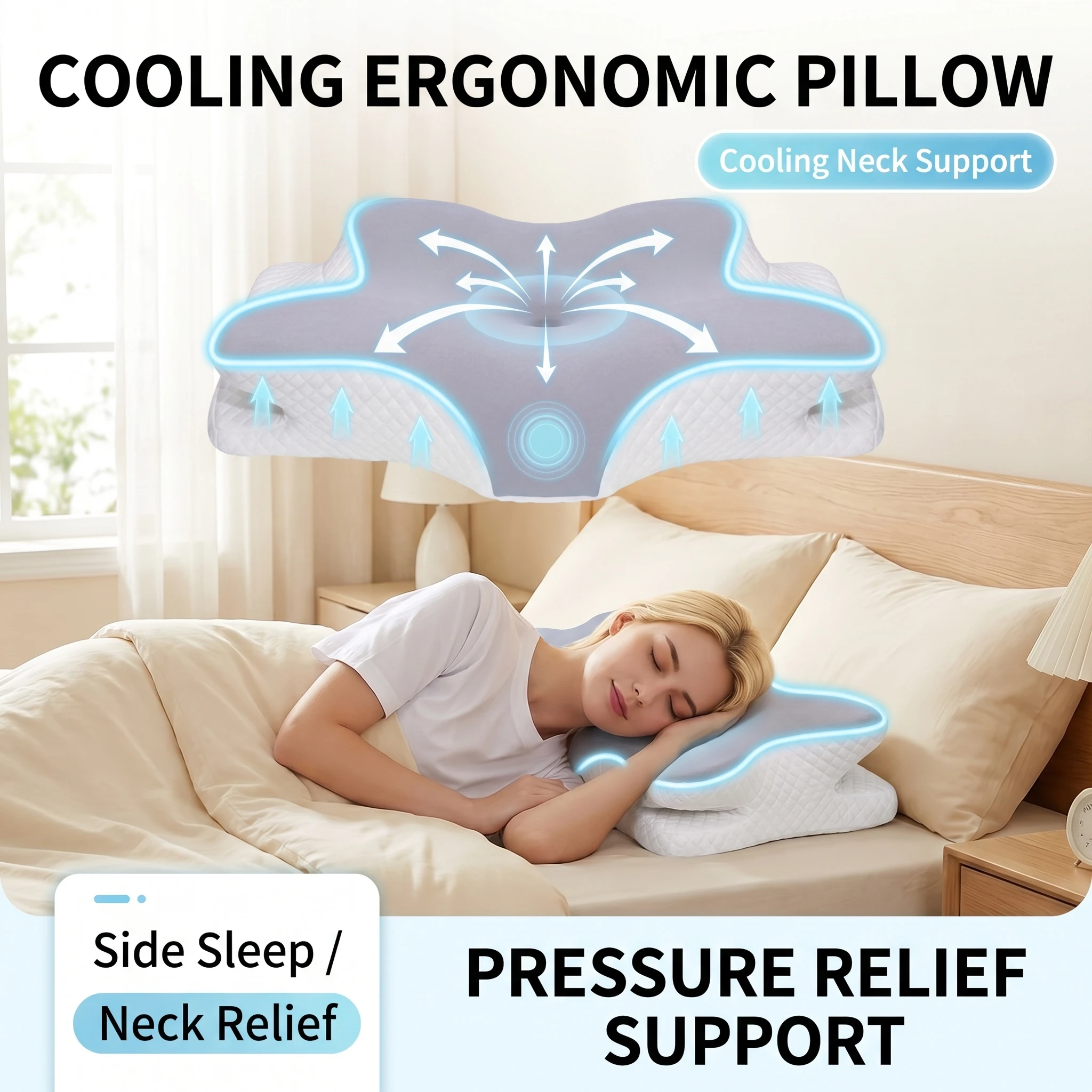 Cervical Neck Pillow Memory Foam Sleeping Pillows Ergonomic Orthopedic Neck Support Contour For Side Back Stomach Sleepers