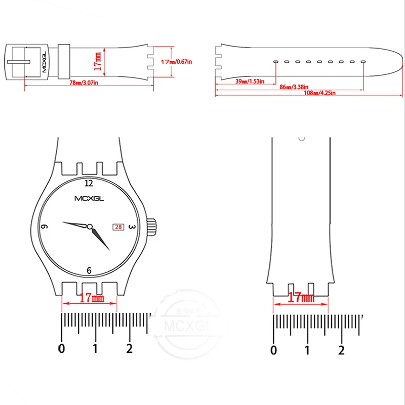 17mm Soft Color Silicone Strap For Swatch Waterproof Sports Watch Accessories Band Bracelet Wristband