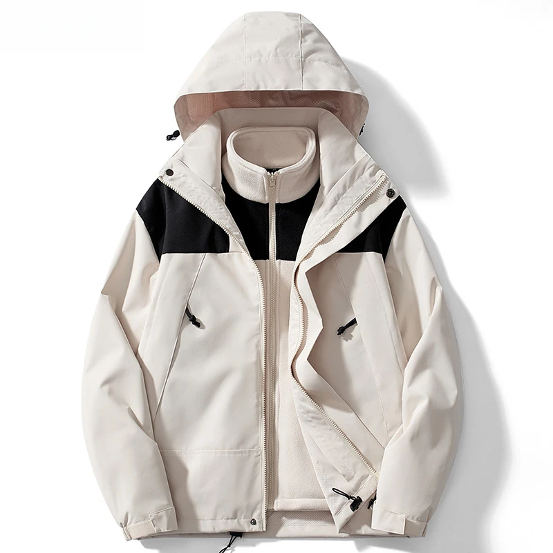 

Autumn Winter Three-In-One Jacket Color Matching Unisex Thickened Two-Piece Detachable Mountaineering Windproof Coat For Men