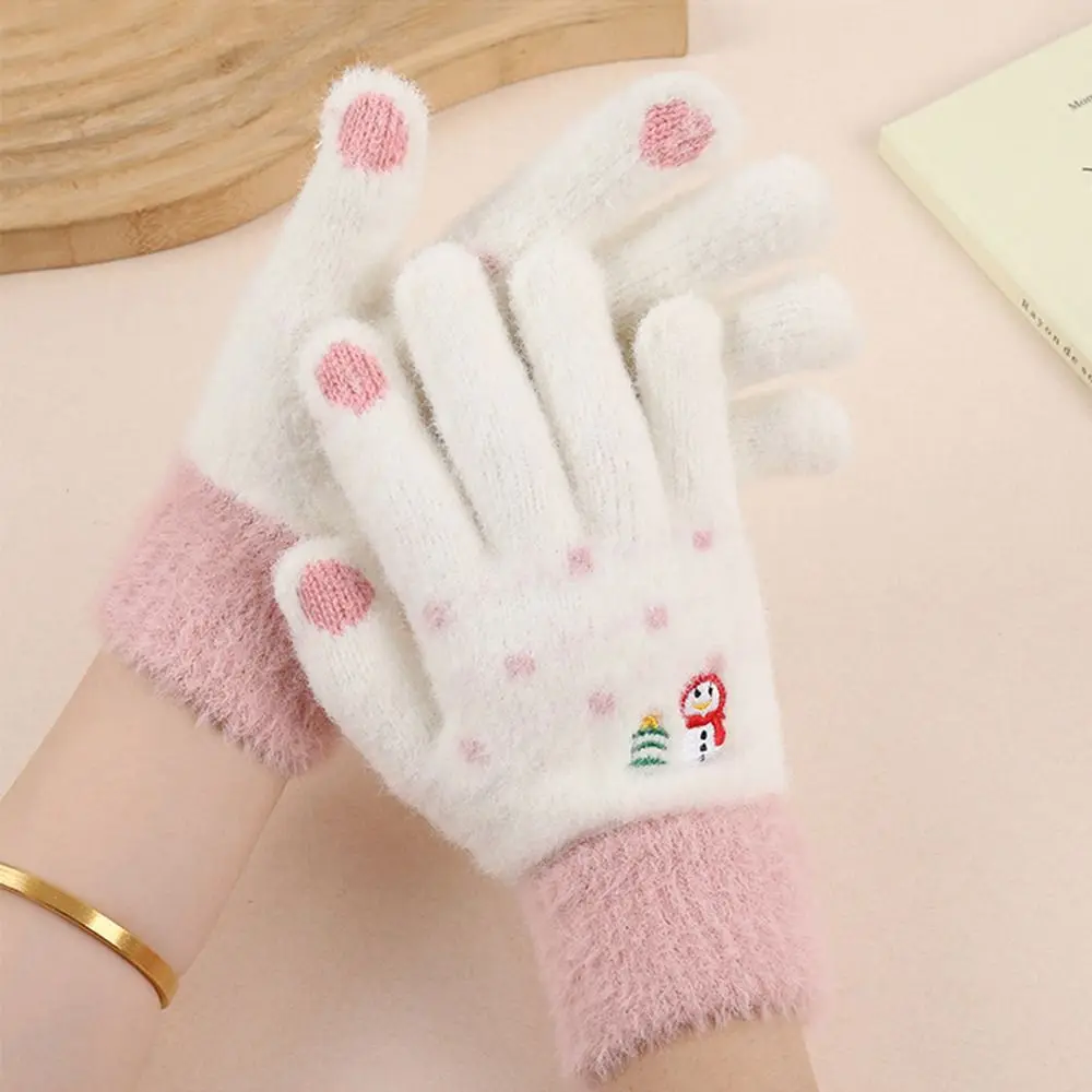 

Fashion Thickened Winter Gloves Cold-proof Windproof Warm Gloves Cute Snowman Soft Knitted Gloves Women Men